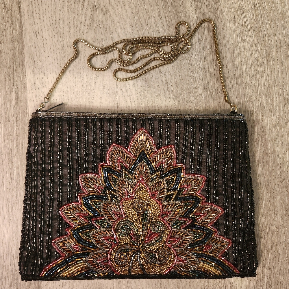 La Regale Vintage Black Silk, Beaded Bag